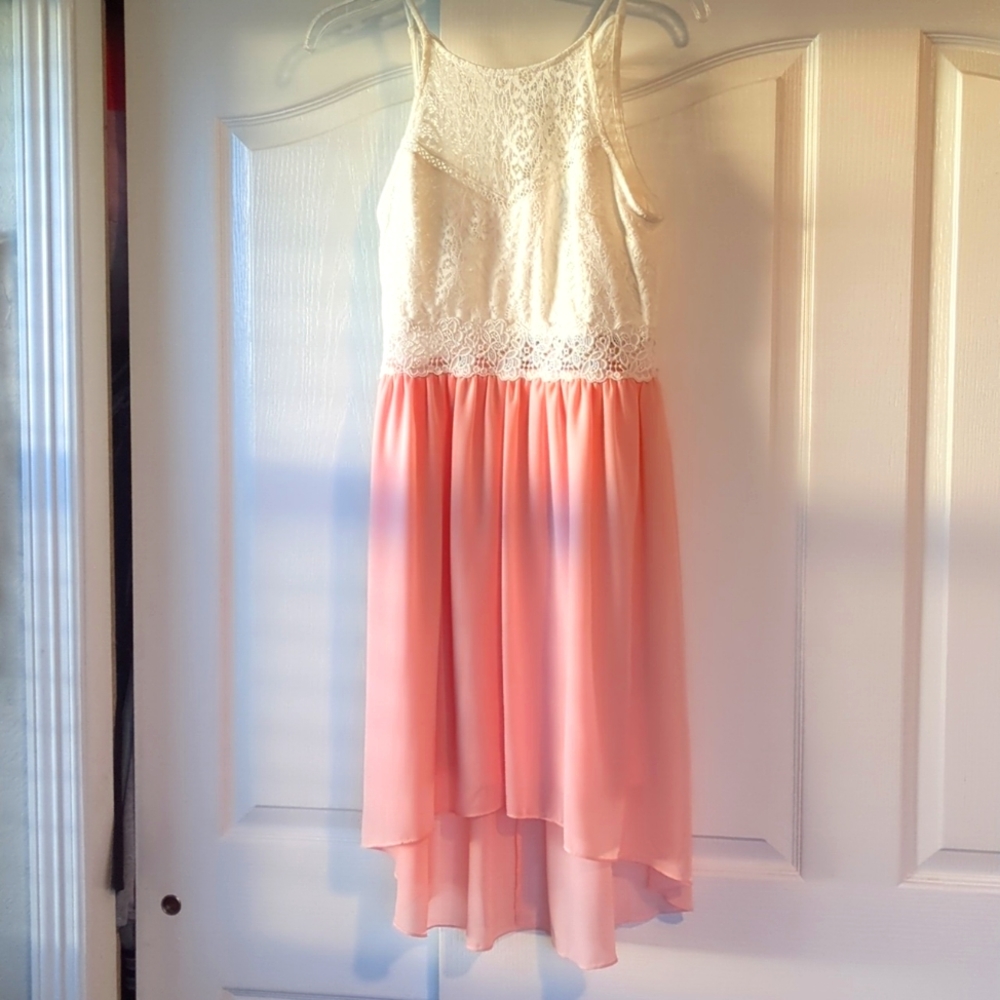Pink and White lacey hi-low dress